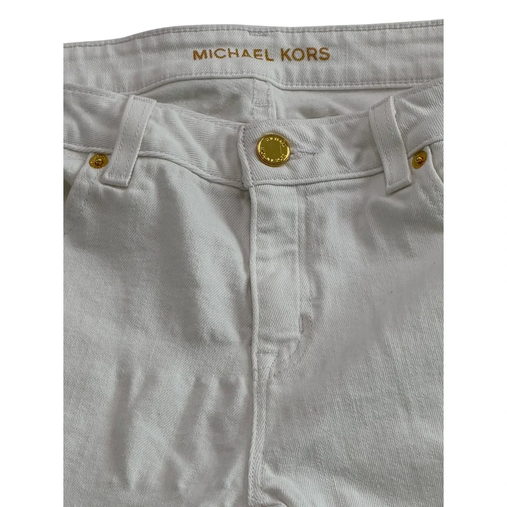 Michael Kors Womens White Skinny Jeans Gold Hardware Size 4 Stretch Denim